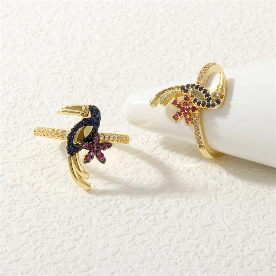 Jewelry Retro Classic Style Bird Copper Zircon Adjustable Ring