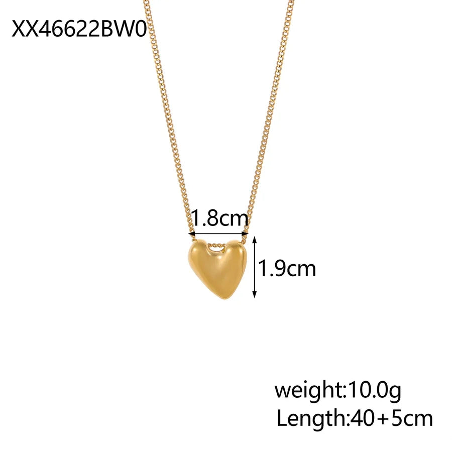 Jewelry Simple Style Heart Shape 304 Stainless Steel Zircon 18K Gold Plated Pendant Necklace