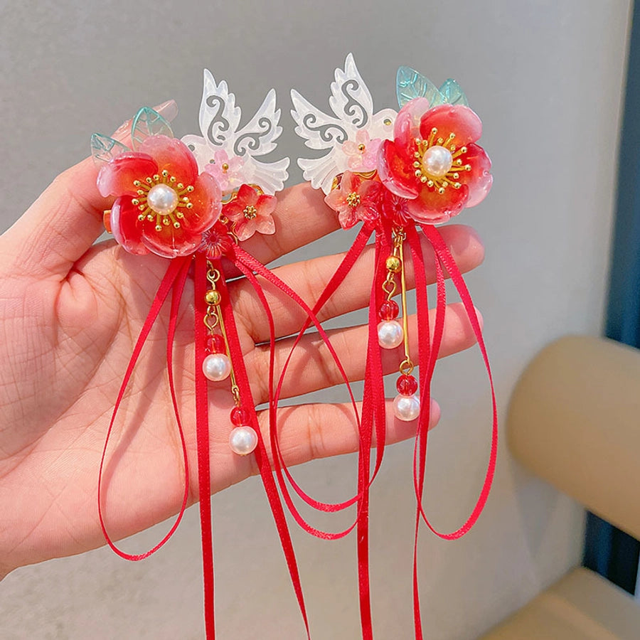 Kid'S Ethnic Style Flower Butterfly Arylic Resin Sequins Plating Artificial Pearls Hair Clip