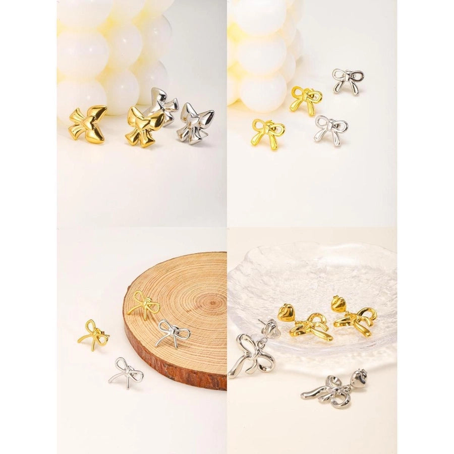 1 Pair Elegant Bow Knot 304 Stainless Steel 18K Gold Plated Drop Earrings