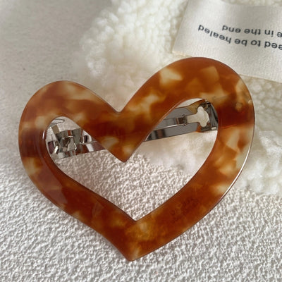 simple style heart shape alloy acetic acid sheets hollow out hair clip