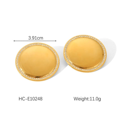 1 Piece IG Style Exaggerated Round Rectangle Plating Inlay 304 Stainless Steel Rhinestones 18K Gold Plated Ear Studs