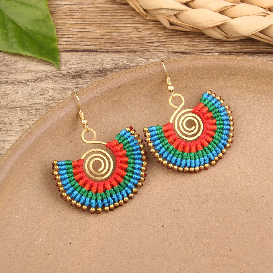 bohemian sector synthetic gemstones shell copper tassel mesh women's ear hook