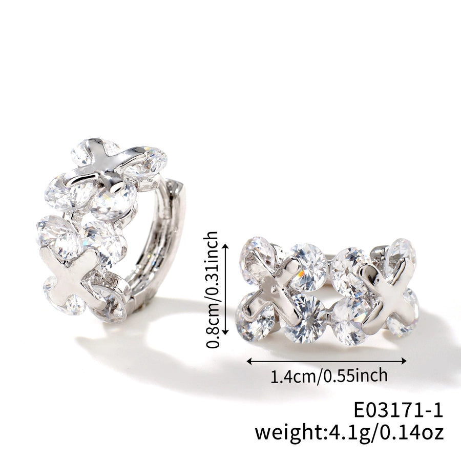 1 Pair Elegant Basic Round Inlay Copper Zircon Rhodium Plated Ear clip