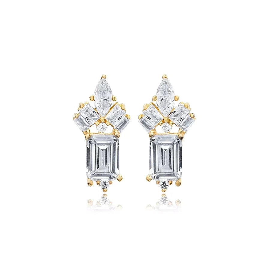 1 Pair Casual Elegant Geometric Copper Zircon Drop Earrings Ear Studs