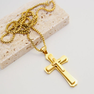Jewelry IG Style Hip-Hop Cross 304 Stainless Steel 18K Gold Plated Layered Plating Three-dimensional Pendant Necklace
