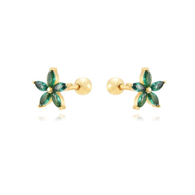 1 Pair Sweet Shiny Flower Inlay Copper Zircon 24K Gold Plated Ear Studs