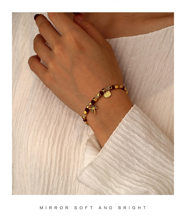 Jewelry IG Style Coconut Tree Copper Artificial Gemstones Beaded Inlay Bracelets