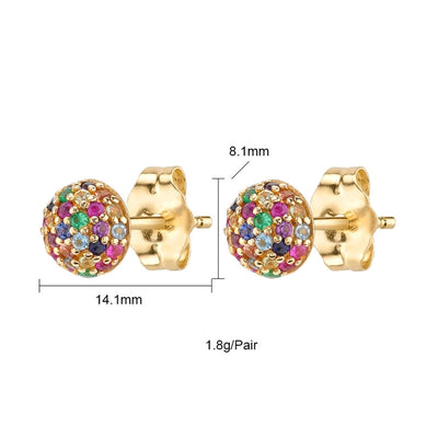 1 Pair IG Style Shiny Geometric Inlay Copper Zircon 24K Gold Plated Ear Studs