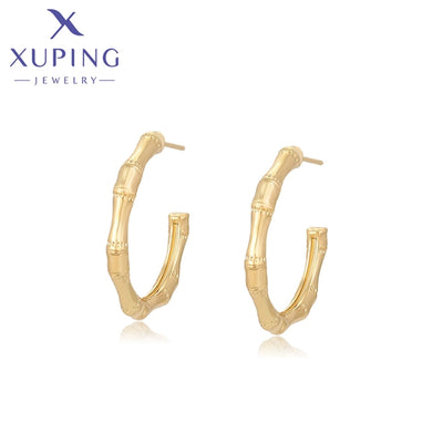 1 Pair XUPING Simple Style C Shape Copper 18K Gold Plated Ear Studs