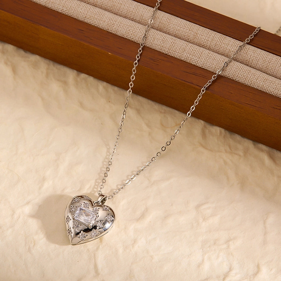 Jewelry IG Style Simple Style Heart Shape Titanium Steel Zircon Inlay Necklace