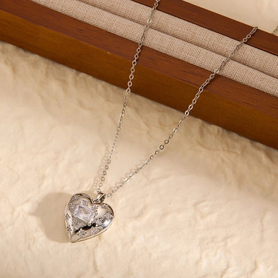 Jewelry IG Style Simple Style Heart Shape Titanium Steel Zircon Inlay Necklace