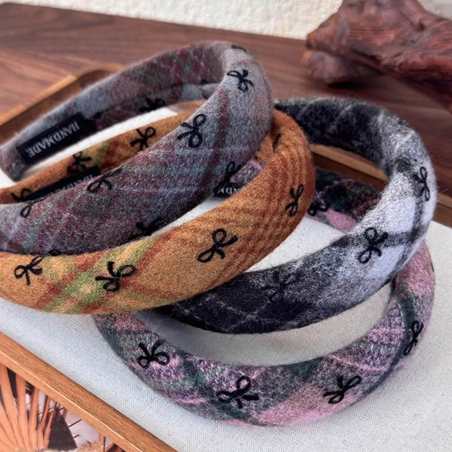 Women's Classical Retro Lattice woolen Fabric Hair Band