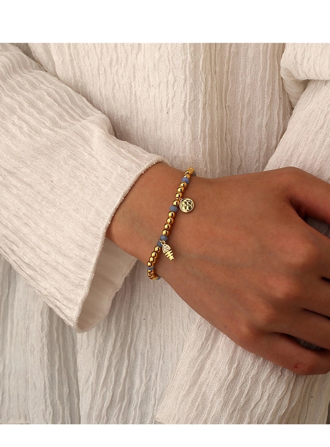 Jewelry IG Style Fish Bone Copper Zircon Beaded Inlay Bracelets