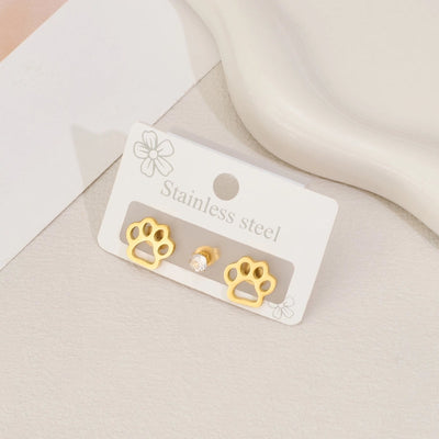 1 Set Halloween Cute Sweet Animal Cat Bat Polishing Inlay 304 Stainless Steel Zircon 18K Gold Plated Ear Studs
