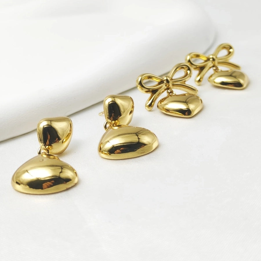 1 Pair Casual Classic Style Heart Shape Bow Knot 304 Stainless Steel 18K Gold Plated Drop Earrings