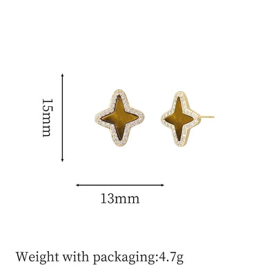 1 Pair Vintage Style Simple Style Geometric Round Heart Shape Plating Inlay Copper Natural Stone Zircon 18K Gold Plated Ear Studs