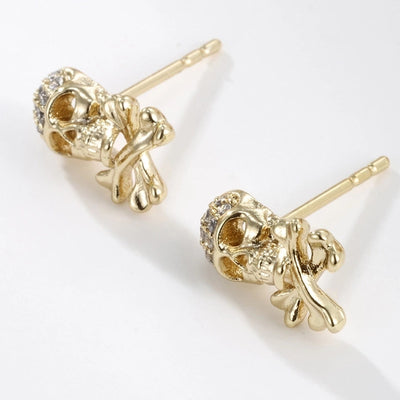 12 pairs XUPING Cool Style Skull Plating Inlay Copper Zirconia 14K Gold Plated Ear Studs