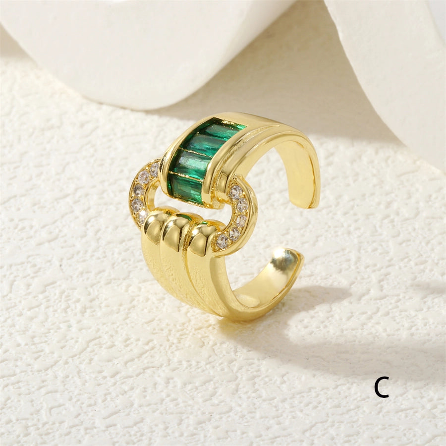 Jewelry IG Style Shiny Oval Copper Zircon Inlay Open Rings