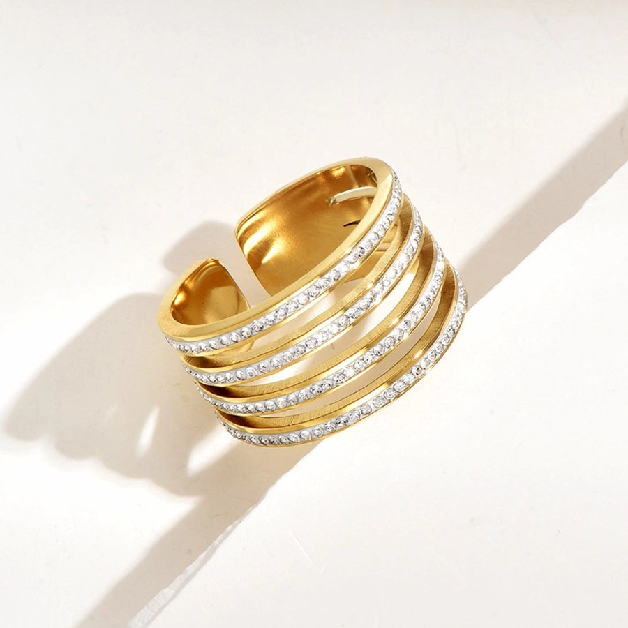 Jewelry Elegant Streetwear Irregular 304 Stainless Steel Rhinestones 14K Gold Plated Polishing Plating Inlay Wide Band Rings Open Rings