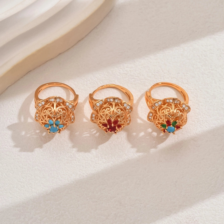 Copper Inlay Geometric Zircon Open Rings