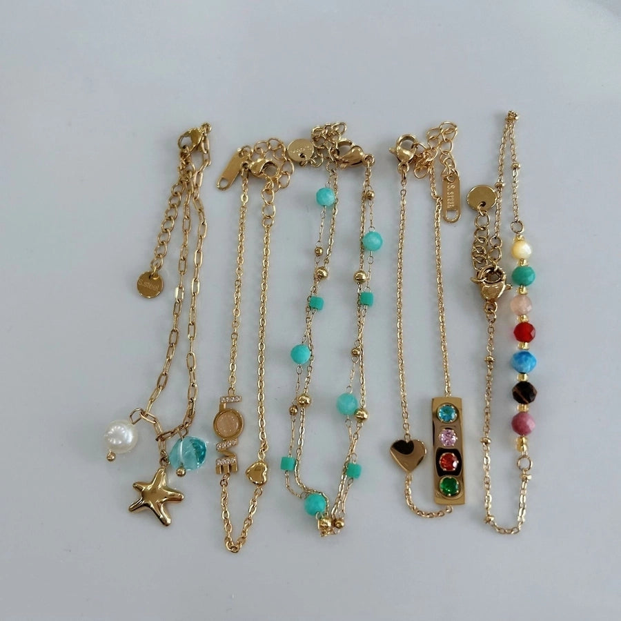 Modern Style Classic Style Love Starfish Heart Shape 304 Stainless Steel natural stone Bracelets In Bulk