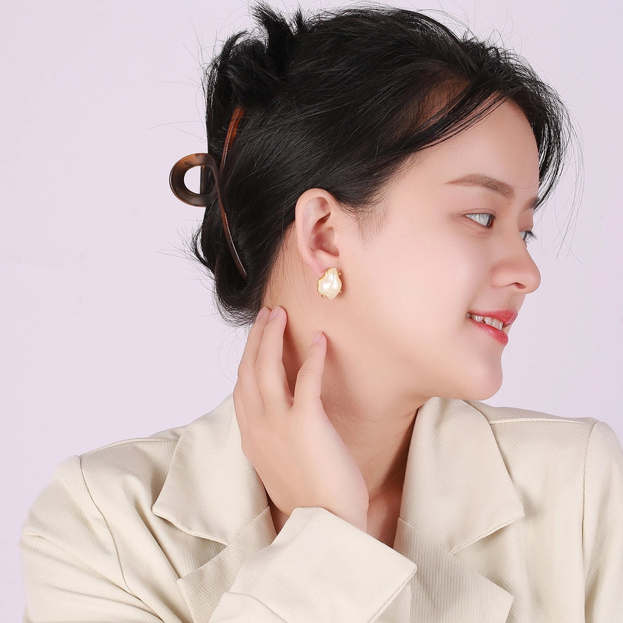 Gao Ding series Baroque special-shaped pearl earrings s925 silver needle temperament elegant personality retro earrings