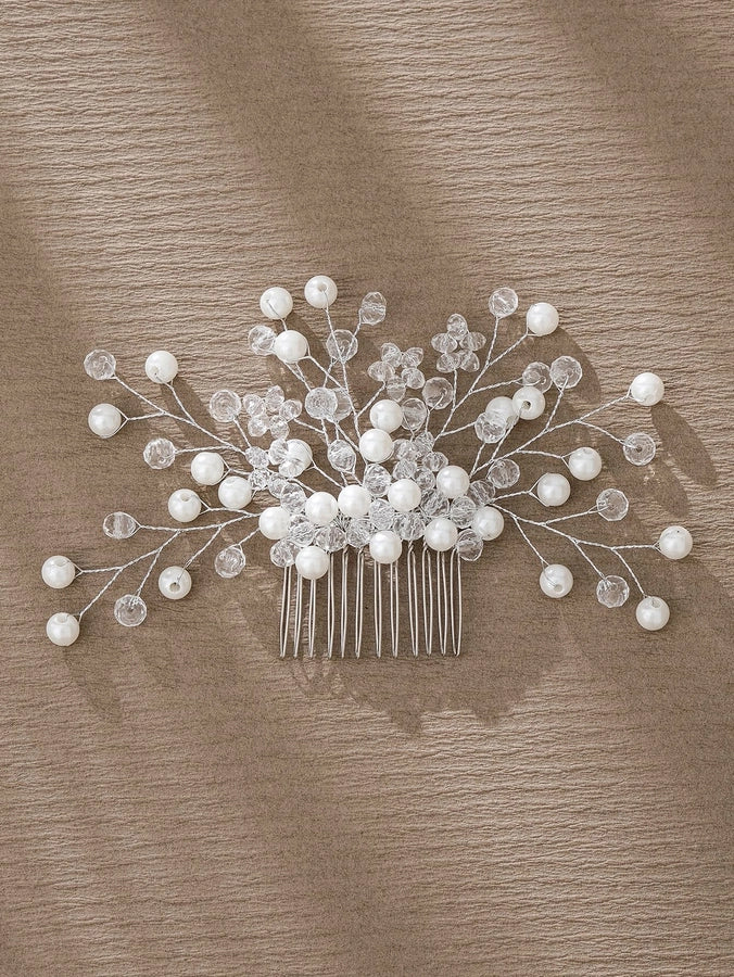 simple style flower artificial pearl inlay pearl insert comb