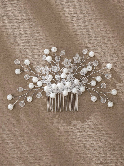 simple style flower artificial pearl inlay pearl insert comb