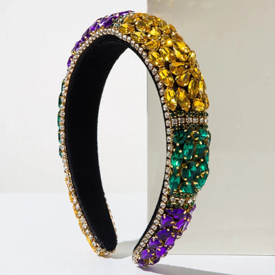 New Fashion  Style Baroque Sponge Headband Female Heavy Industry Full Diamond Color Matching Shiny Light Luxury Ball Party Hair Accessories