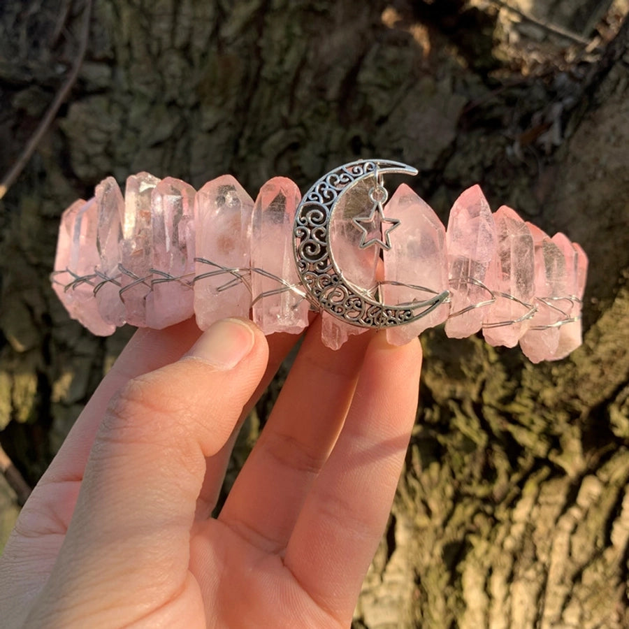retro star moon crown alloy natural crystal crown