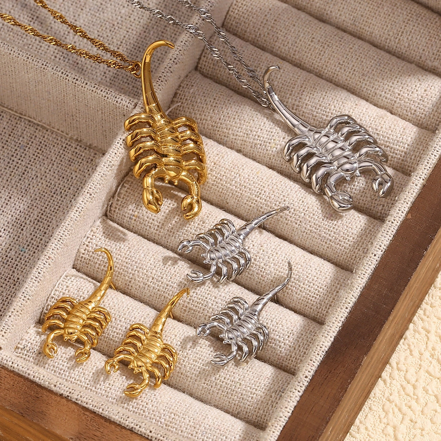 Jewelry Hip-Hop Simple Style Scorpion 304 Stainless Steel Titanium Steel 18K Gold Plated Earrings Necklace