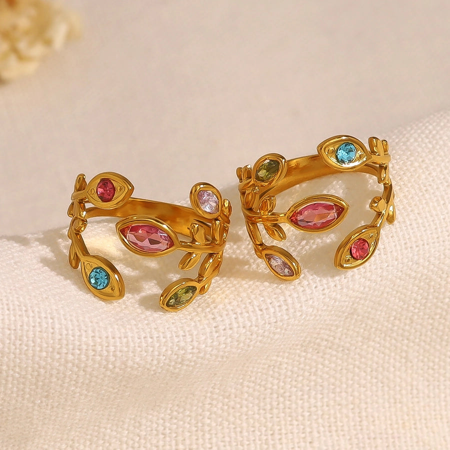 Jewelry IG Style Vacation French Style Geometric 304 Stainless Steel Zircon 18K Gold Plated Open Rings