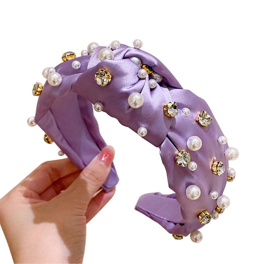 retro lady classic style solid color cloth inlaid pearls hair band