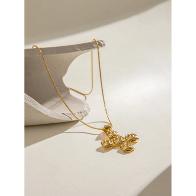 Jewelry Classic Style Cross Rose 304 Stainless Steel Pendant Necklace