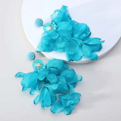 1 pair elegant vacation petal beaded handmade beaded cloth lace drop earrings