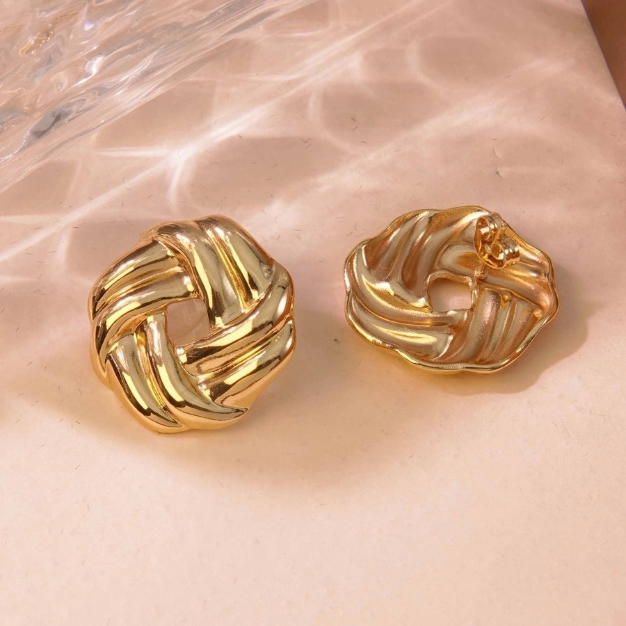 1 Pair French Style Classic Style Geometric Round Hollow Out 304 Stainless Steel Imitation Gold  Ear Studs