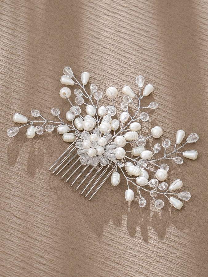 simple style flower artificial pearl inlay pearl insert comb