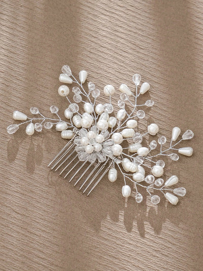 simple style flower artificial pearl inlay pearl insert comb