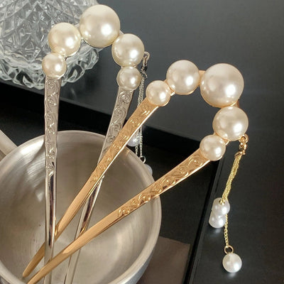 elegant classical geometric imitation pearl alloy plating hairpin