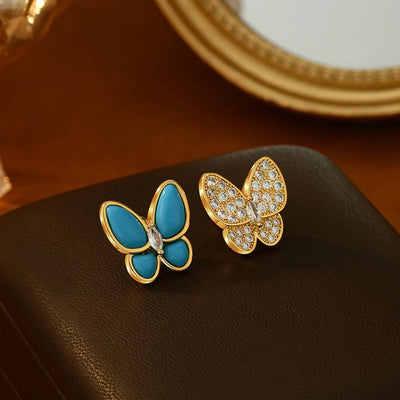 1 Pair Sweet Simple Style Butterfly Inlay Copper Shell Zircon 18K Gold Plated Ear Studs