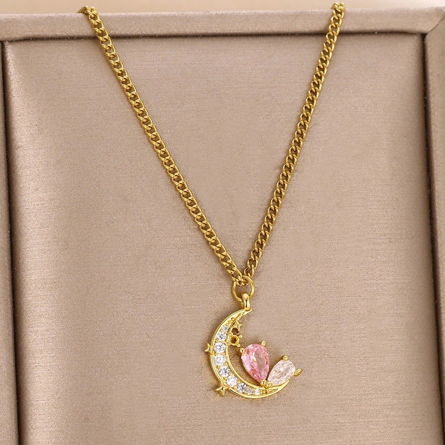 Jewelry Elegant Classic Style Moon 304 Stainless Steel Pendant Necklace