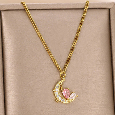 Jewelry Elegant Classic Style Moon 304 Stainless Steel Pendant Necklace