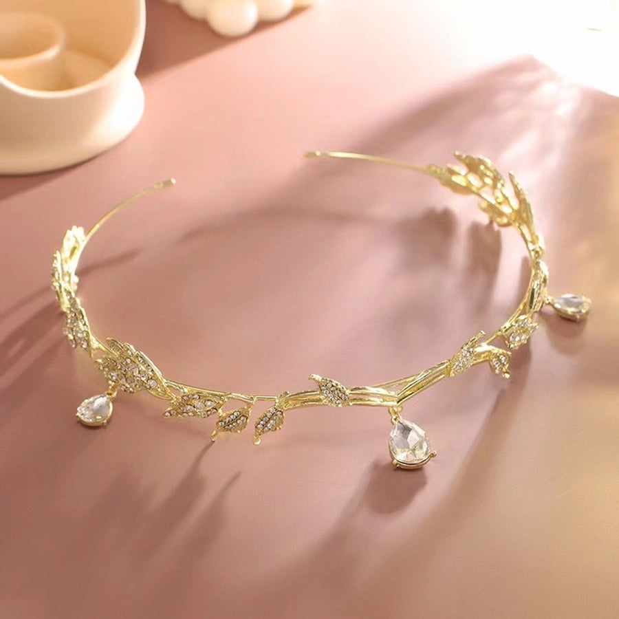 Women's Fairy Style Princess Leaves Metal Plating Inlay Artificial Crystal Rhinestones Hair Band