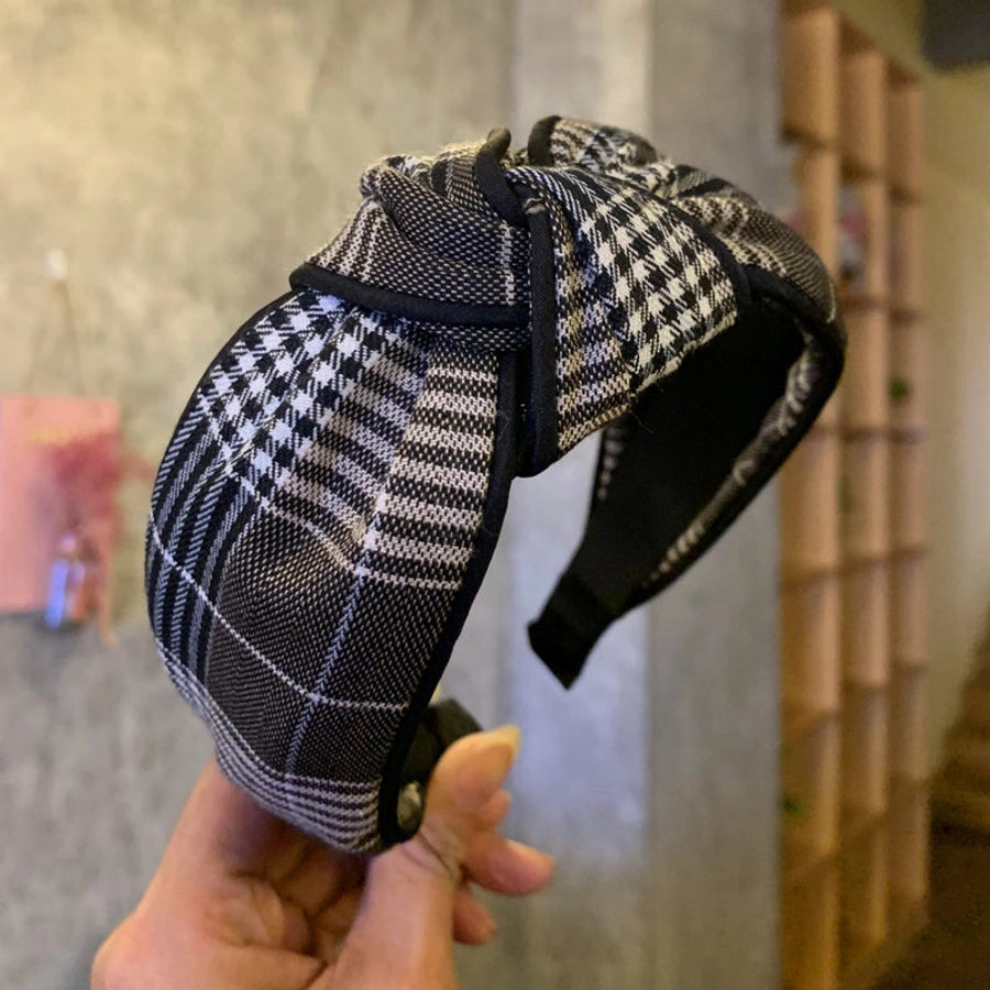 retro plaid cloth bowknot hair band 1 piece