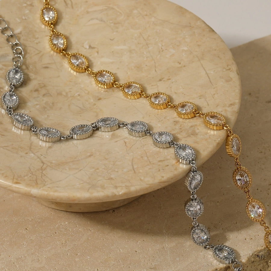 Casual Artistic Oval Solid Color 304 Stainless Steel 16K Gold Plated White Gold Plated Gold Plated Zircon Bracelets In Bulk