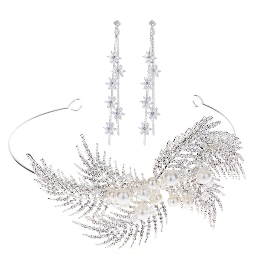 korean style rhinestone crown earrings set wedding hair accessories