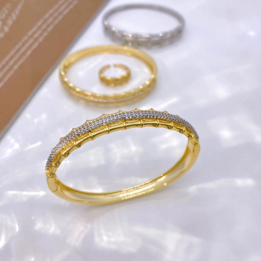 Jewelry Vintage Style Classic Style Bamboo Copper Zircon Plating Rings Bracelets