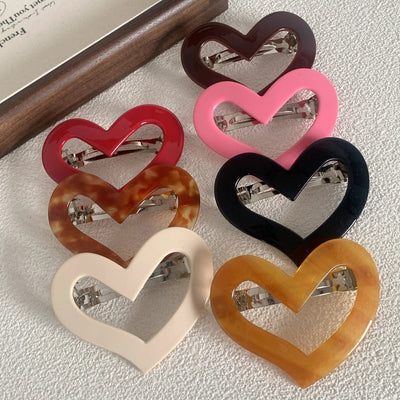 simple style heart shape alloy acetic acid sheets hollow out hair clip