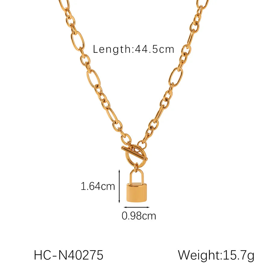 Wholesale Jewelry IG Style Hip-Hop Lock 304 Stainless Steel Titanium Steel 18K Gold Plated Pendant Necklace cable chain